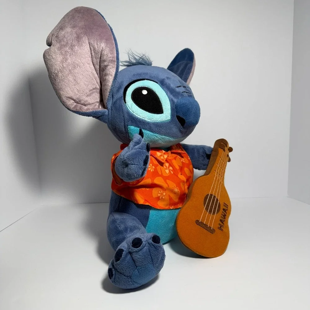 Disney Store Stitch Playing Guitar Hawaiian Shirt 15.5